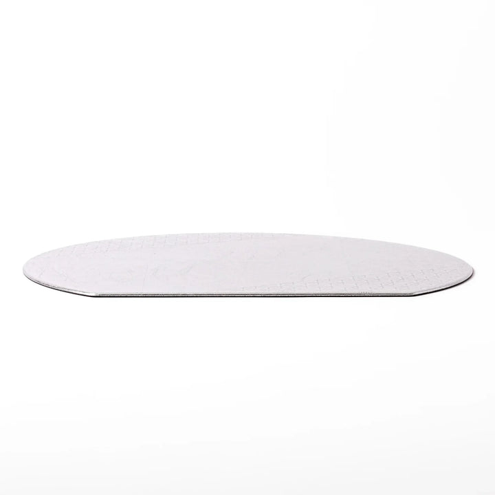Silver Japanese Asanoha hemp leaf placemat with semicircular shape and embossed pattern for refined table.