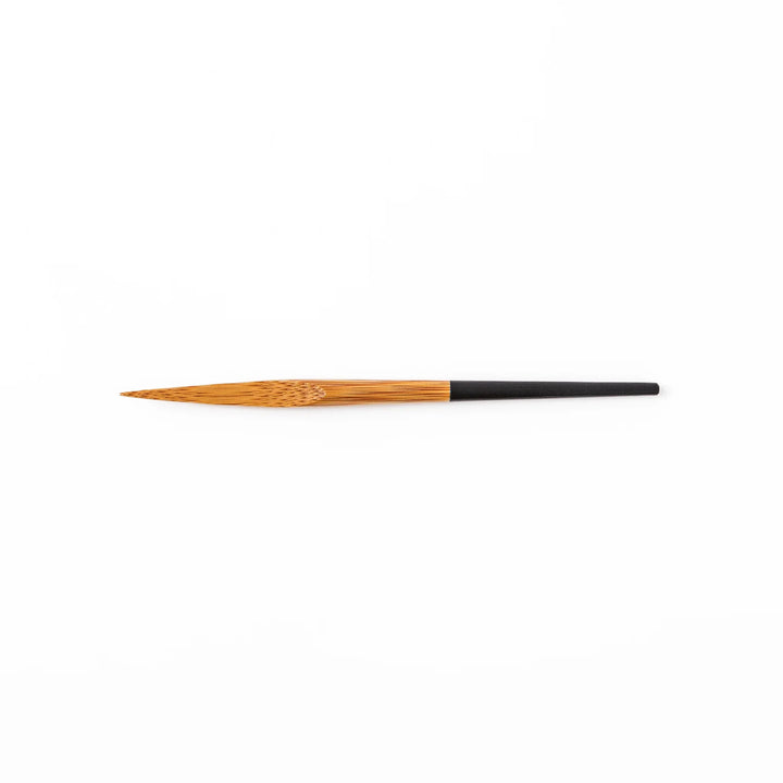 Set of five Japanese bamboo cocktail forks with black handles and a natural bamboo finish for appetizers and desserts