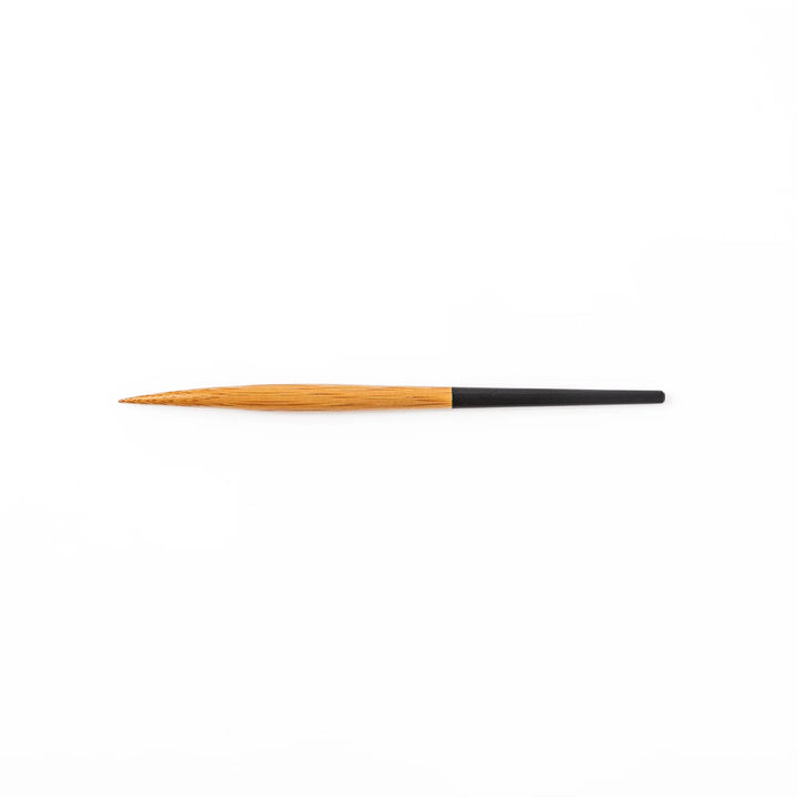 Set of five Japanese bamboo cocktail forks with black handles and a natural bamboo finish for appetizers and desserts