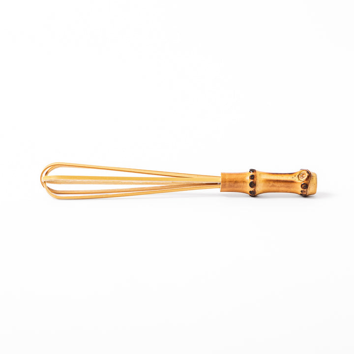 Japanese bamboo mini whisk with a natural root handle for whipping small portions of dressings or matcha