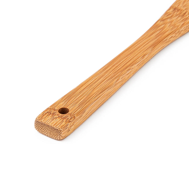 Handcrafted Japanese bamboo spatula for rice and pilaf featuring a natural bamboo finish and a convenient hanging hole