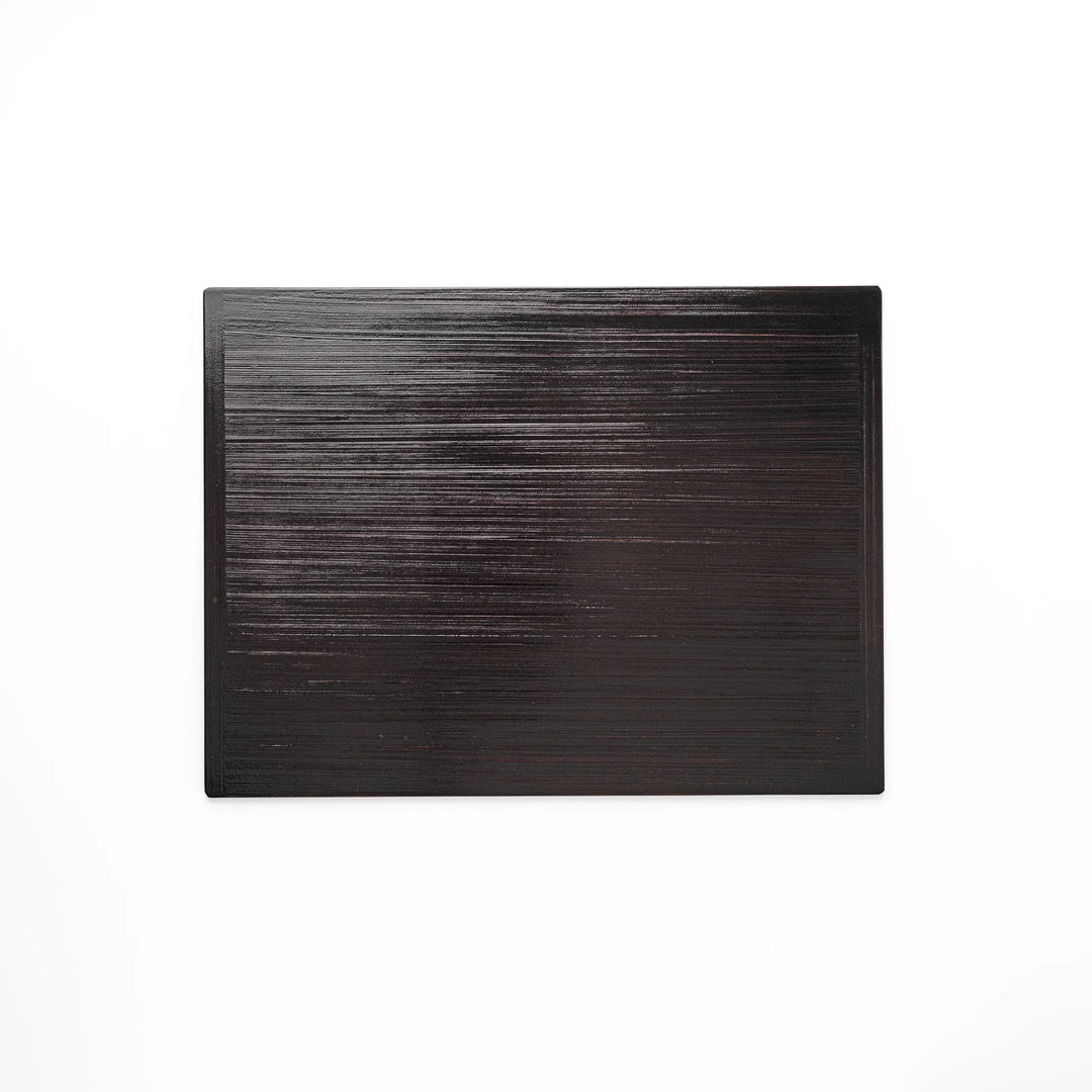 Reversible Japanese lacquer tray with red and black brush finish for elegant versatile serving use.