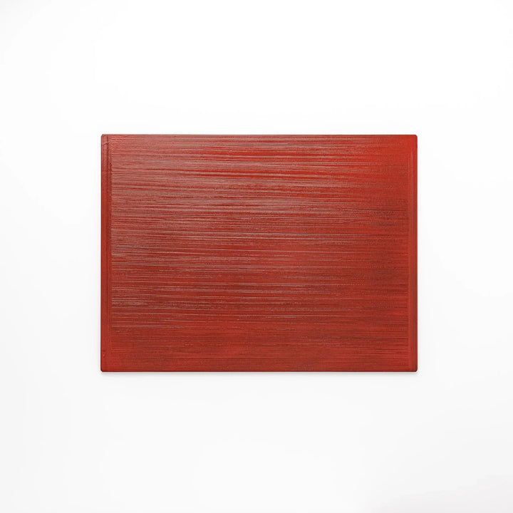 Reversible Japanese lacquer tray with red and black brush finish for elegant versatile serving use.