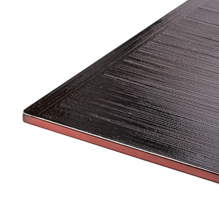Reversible Japanese lacquer tray with red and black brush finish for elegant versatile serving use.