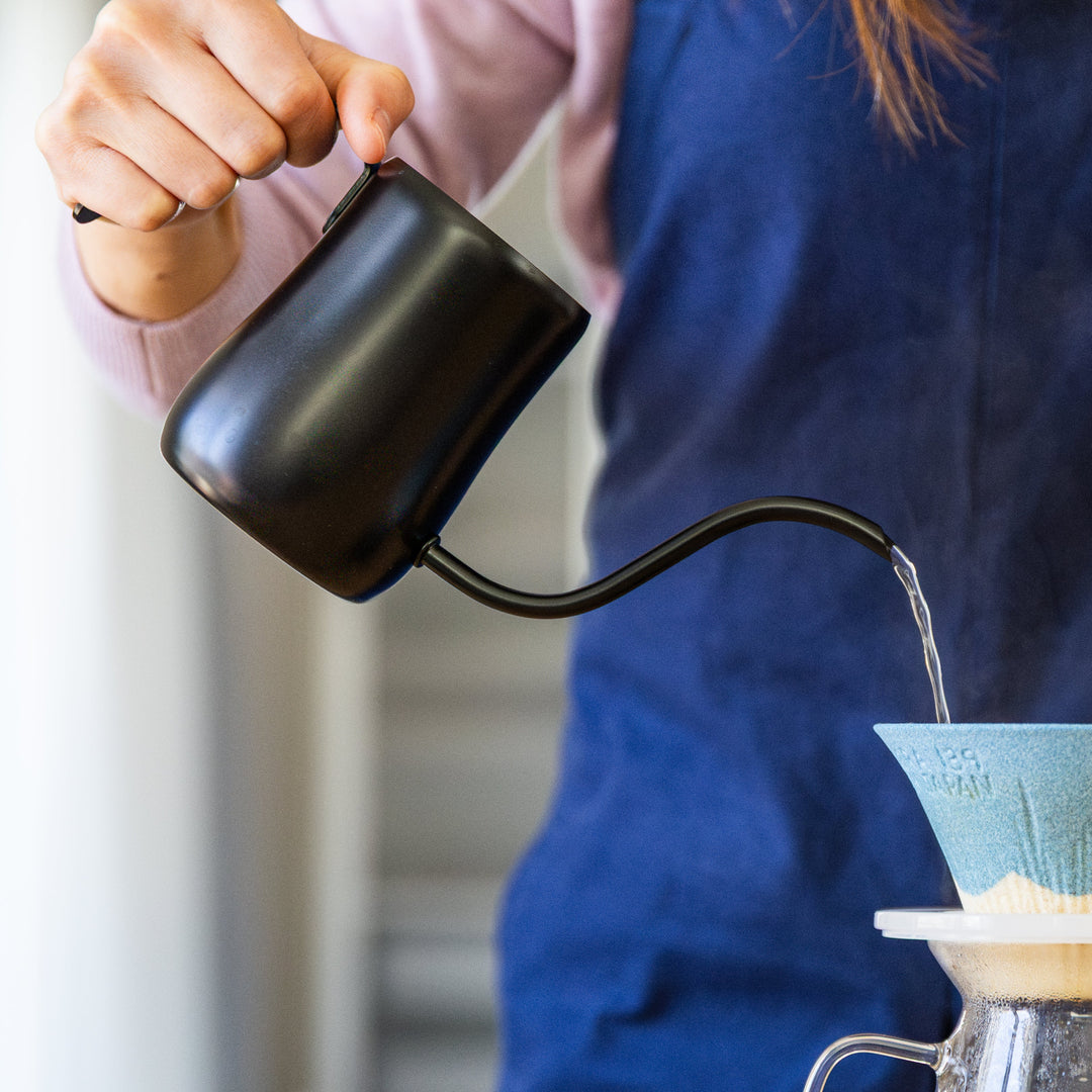 Nami from Just One Cookbook using Matte Black Precision Pour Kettle for pour over coffee