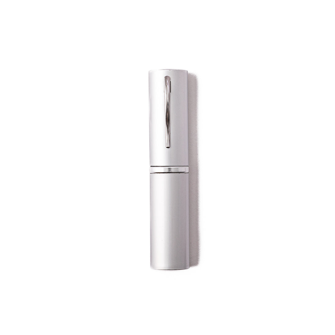 Sleek silver aluminum Japanese travel chopsticks case designed to look like a premium pen for stylish storage