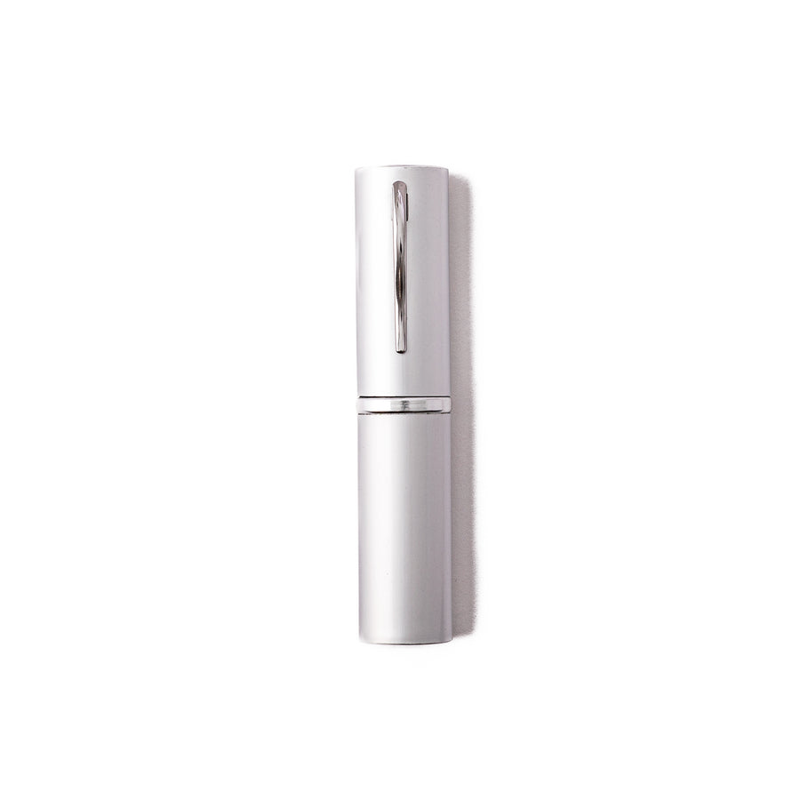 Sleek silver aluminum Japanese travel chopsticks case designed to look like a premium pen for stylish storage