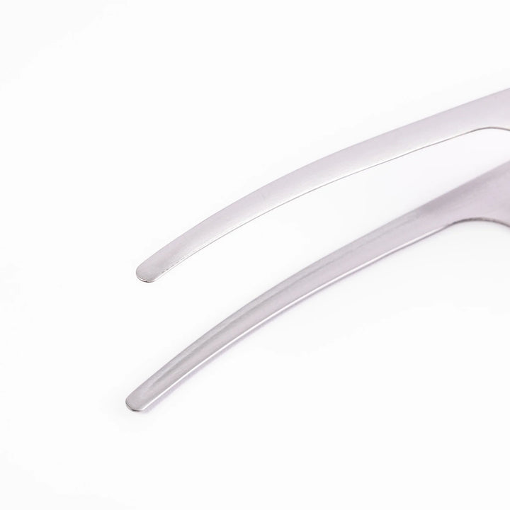 Japanese stainless steel precision tongs with long narrow tips for delicate food handling and plating