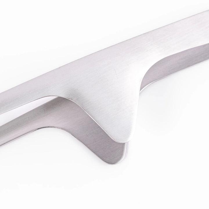 Japanese stainless steel precision tongs with long narrow tips for delicate food handling and plating