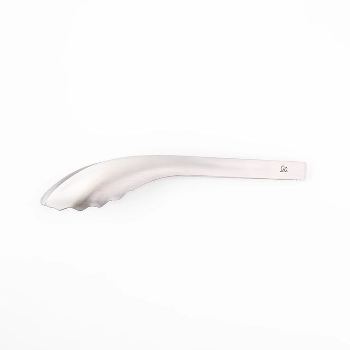 Japanese stainless steel kitchen tongs with slim curved tips for precise serving and plating