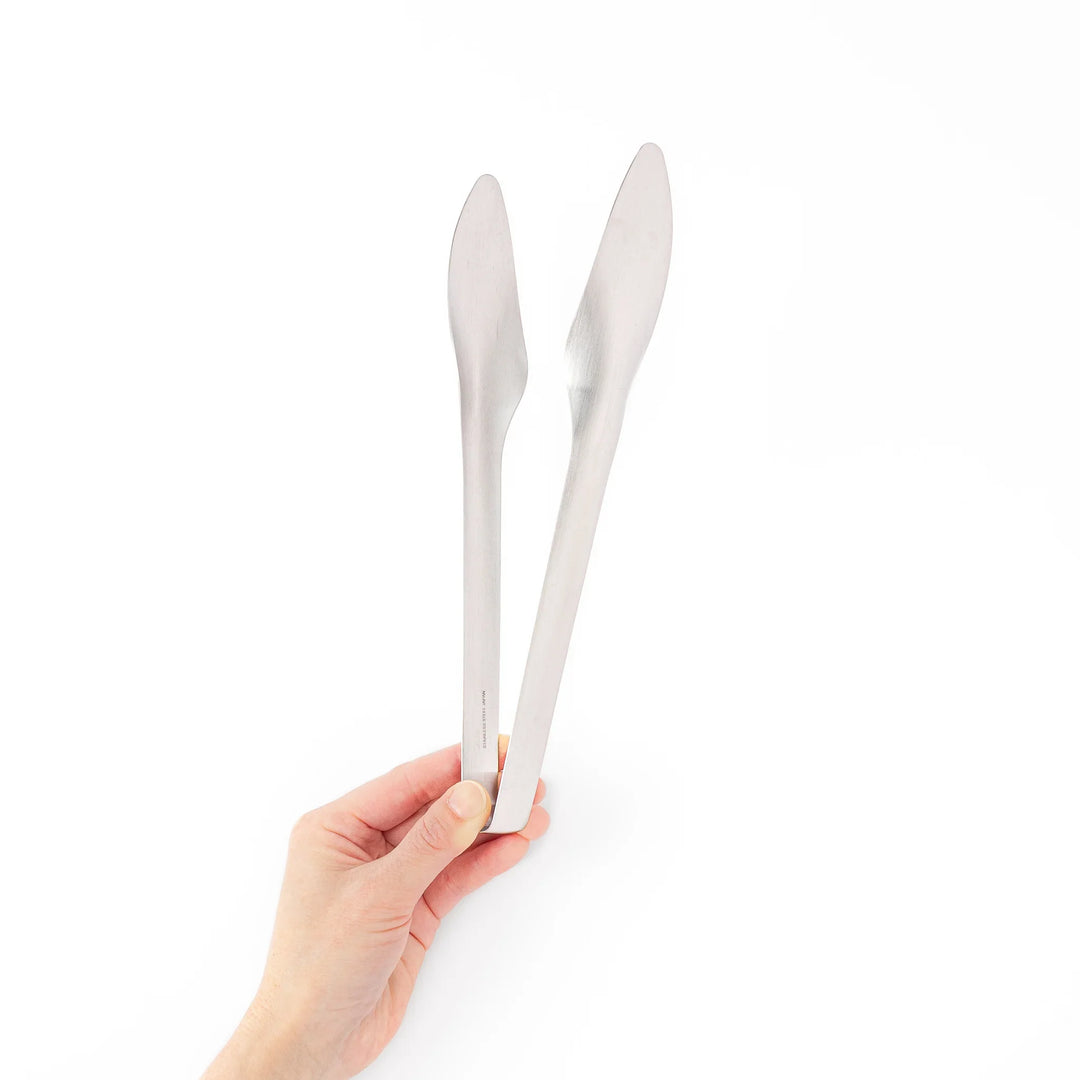 Japanese stainless steel toast and pastry serving tongs with brushed finish and ergonomic curved design for precise grip