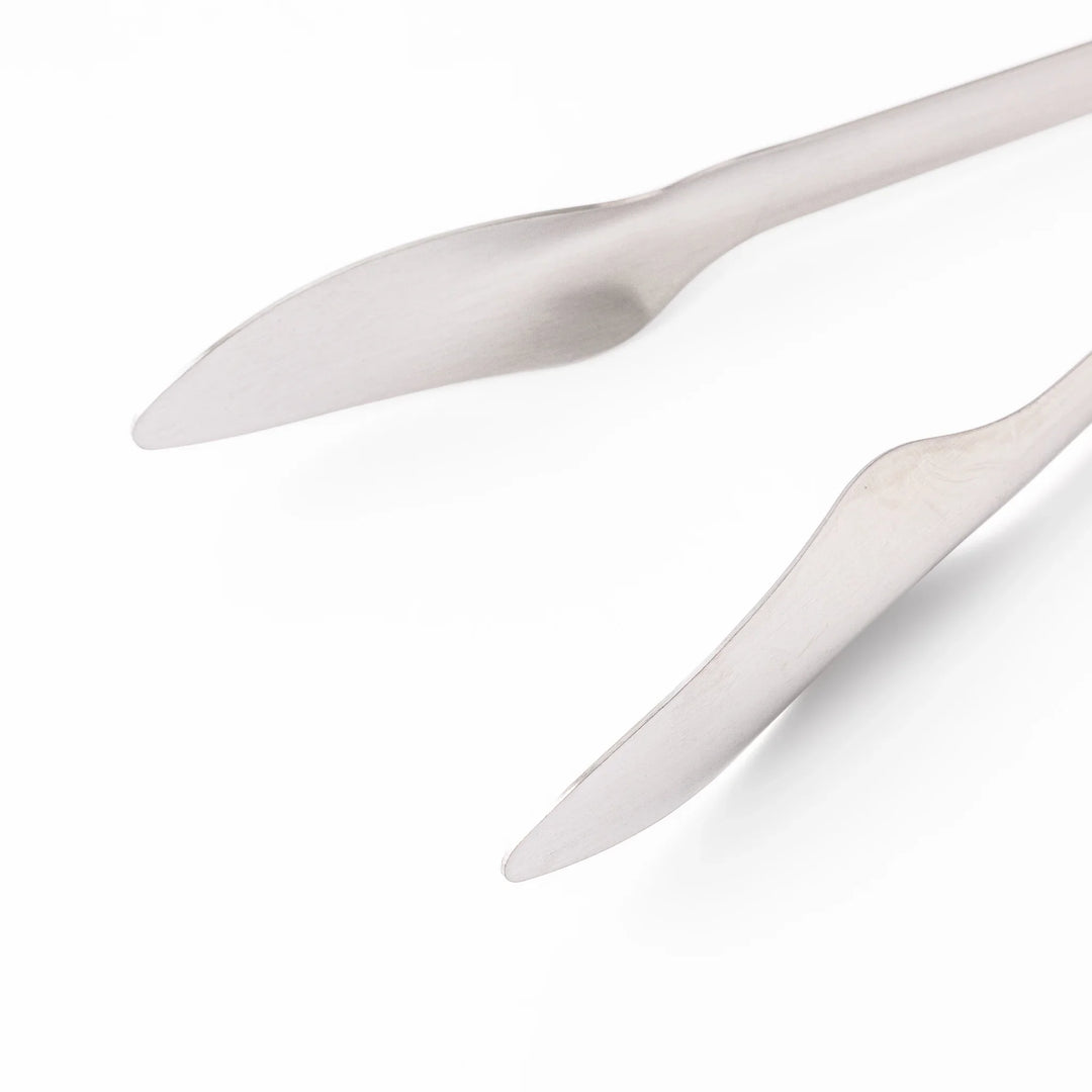 Japanese stainless steel toast and pastry serving tongs with brushed finish and ergonomic curved design for precise grip