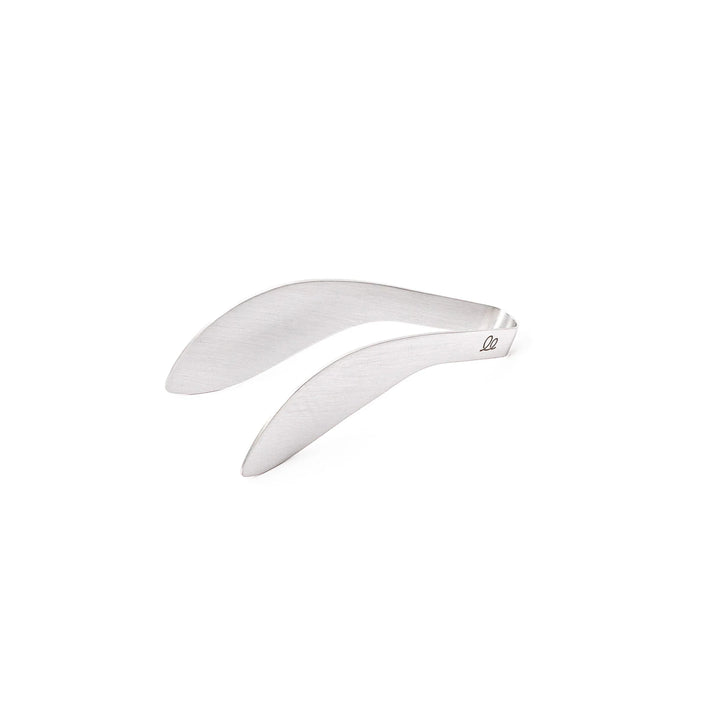 Japanese stainless steel precision fingertip tongs with slim curved tips and brushed finish for delicate plating