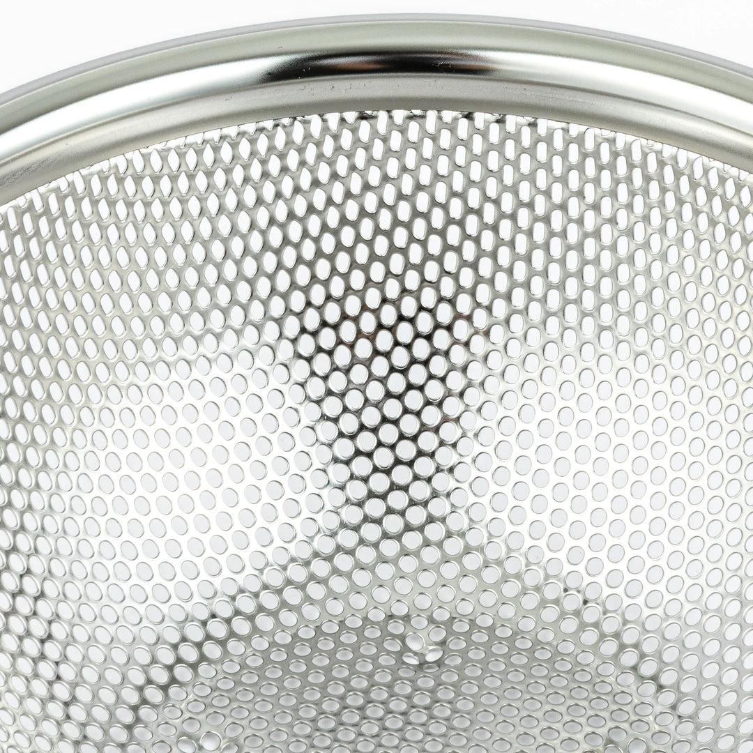 Japanese stainless steel mixing bowl and mesh strainer set, featuring an extra small colander for kitchen prep