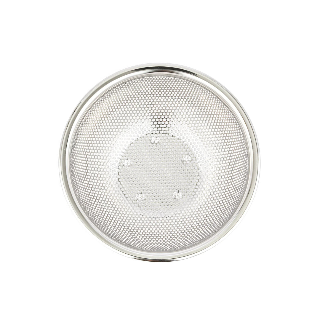 Japanese stainless steel mixing bowl and mesh strainer set, featuring an extra small colander for kitchen prep