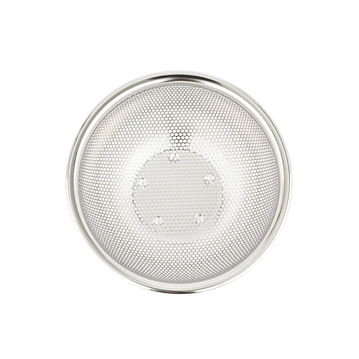 Japanese stainless steel mixing bowl and mesh strainer set, featuring an extra small colander for kitchen prep