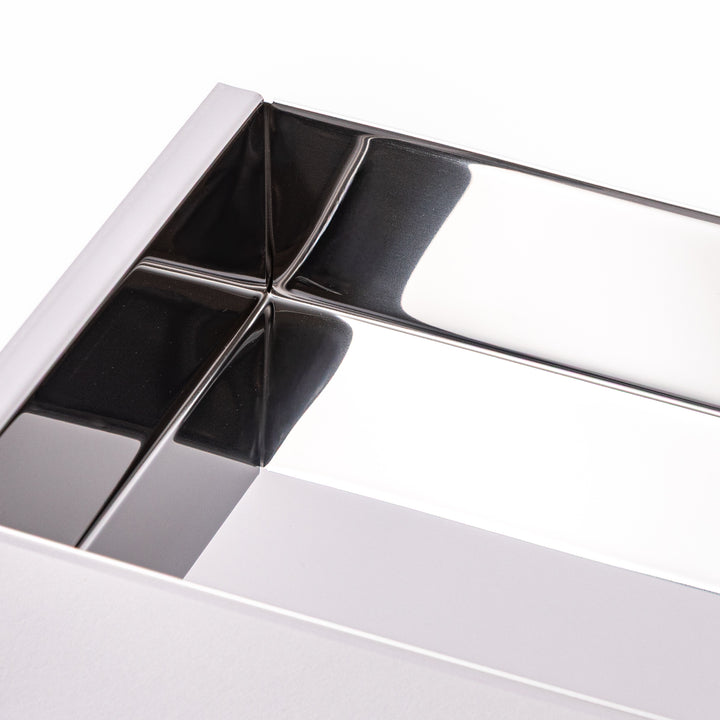 Japanese stainless steel Nagashikan jelly mold set together with removable inner tray on white background