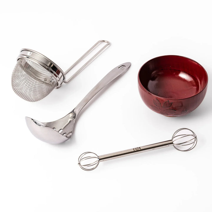 Japanese bento set with wooden lunch box onigiri mold grill mesh and tongs for easy homemade lunches.