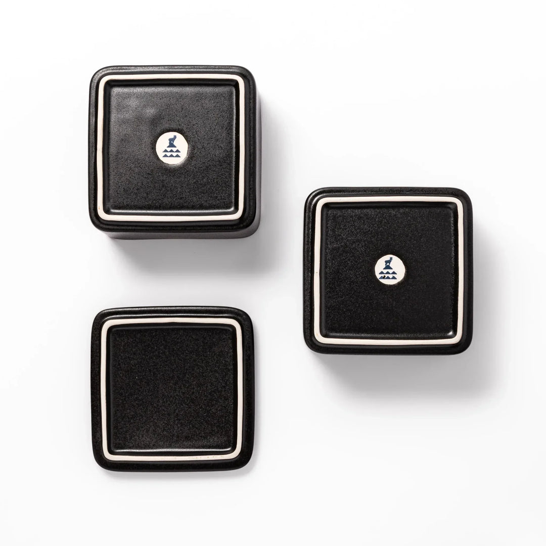 Sleek black Japanese porcelain two tier bento box set with minimalist design for modern meal presentation.