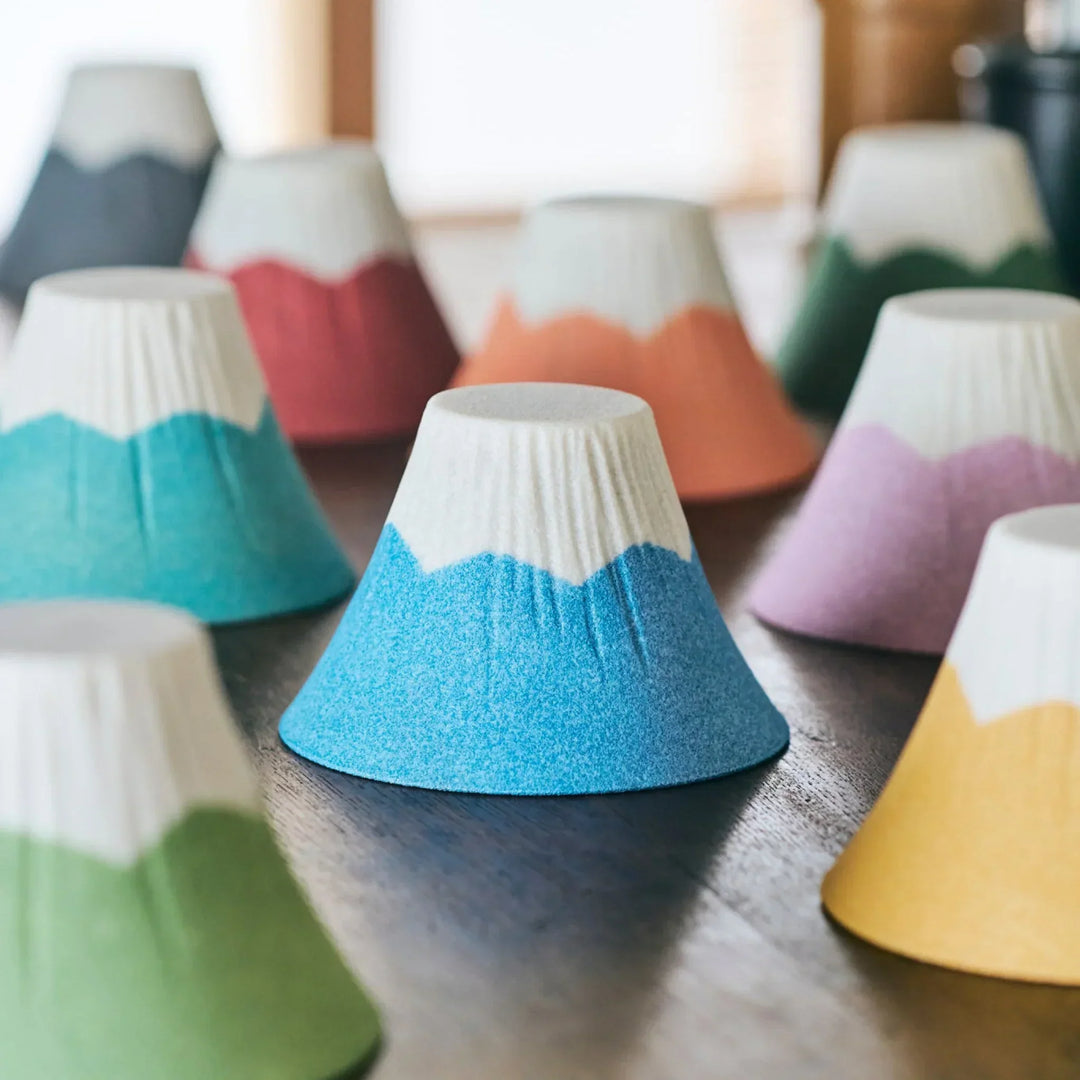 Colorful Mount Fuji ceramic coffee filters handcrafted in Japan for artistic calm morning coffee time.