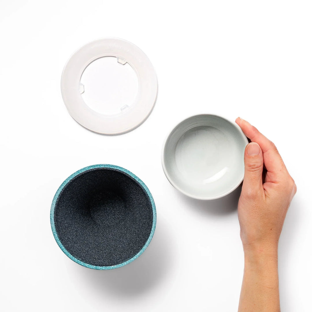 Turquoise Mount Fuji ceramic coffee filter with snowy peak handcrafted in Japan for unique pour over brewing.