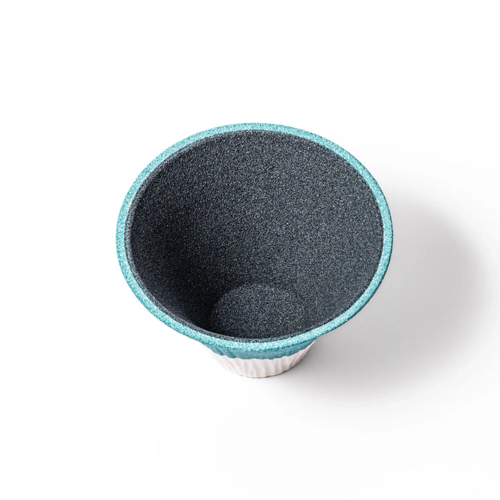 Turquoise Mount Fuji ceramic coffee filter with snowy peak handcrafted in Japan for unique pour over brewing.