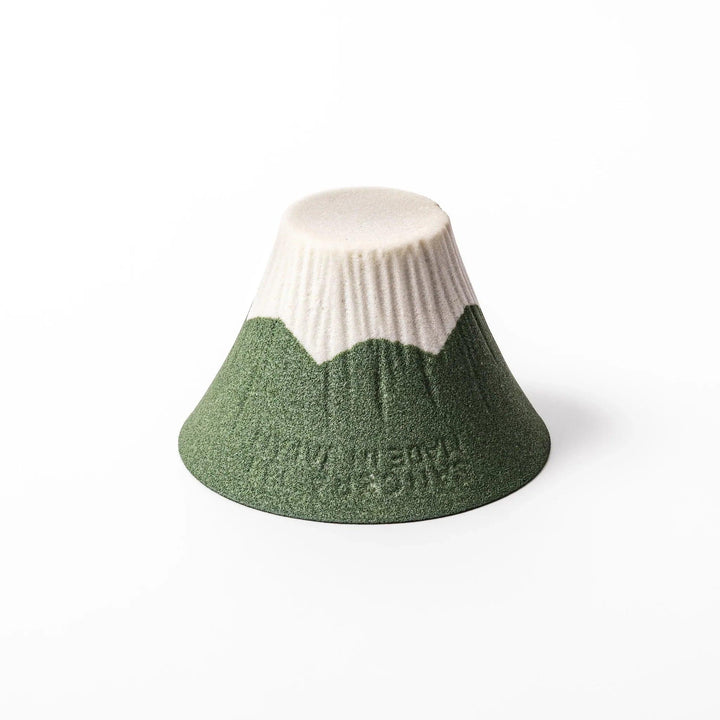 Matcha green Mount Fuji ceramic coffee filter with snowy peak handcrafted in Japan for stylish pour over use.