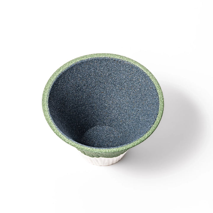 Matcha green Mount Fuji ceramic coffee filter with snowy peak handcrafted in Japan for stylish pour over use.