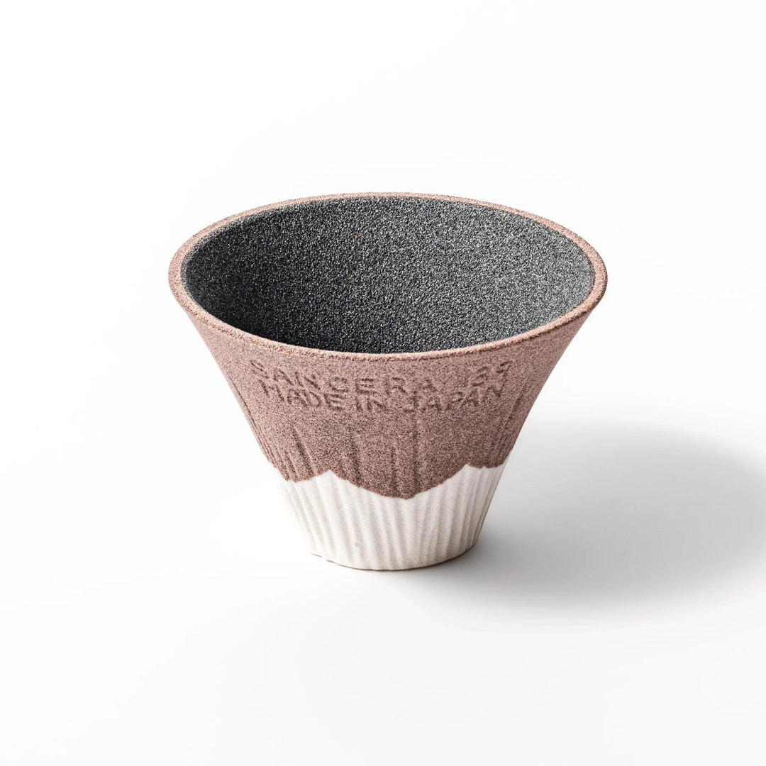Cocoa Mount Fuji ceramic coffee filter with snowy peak handmade in Japan for eco friendly pour over brewing.