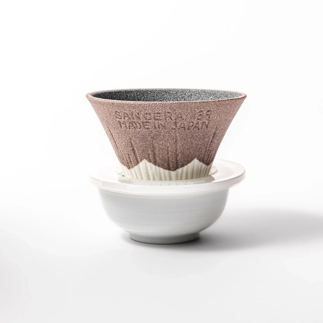 Cocoa Mount Fuji ceramic coffee filter with snowy peak handmade in Japan for eco friendly pour over brewing.