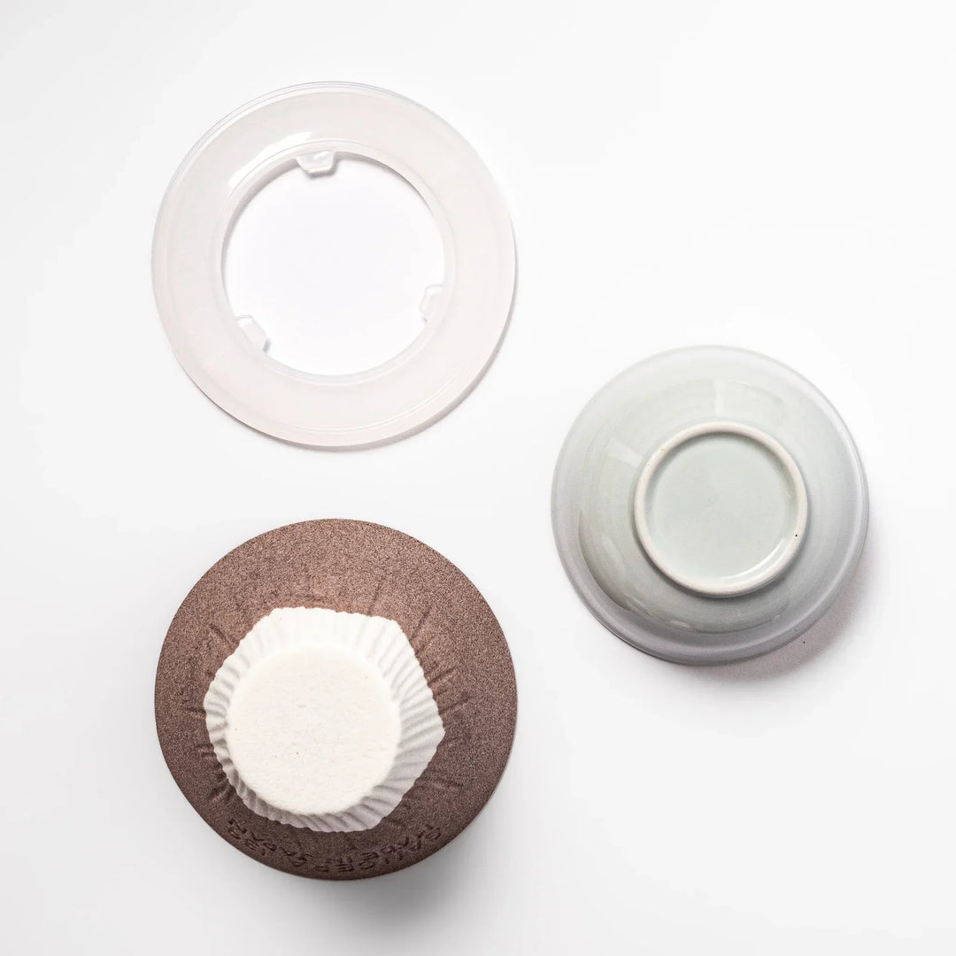 Cocoa Mount Fuji ceramic coffee filter with snowy peak handmade in Japan for eco friendly pour over brewing.