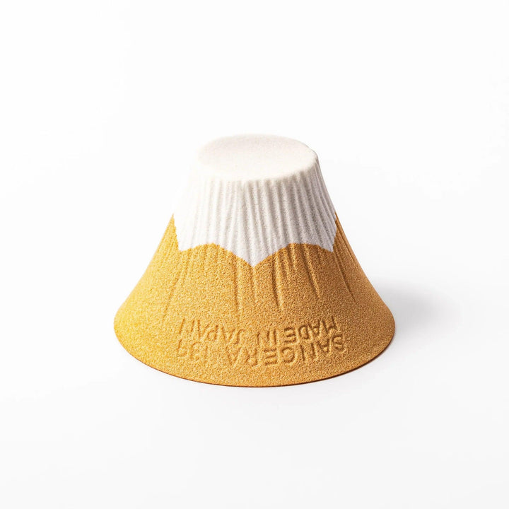 Sunflower yellow Mount Fuji ceramic coffee filter with snowy peak handcrafted in Japan for eco pour over.