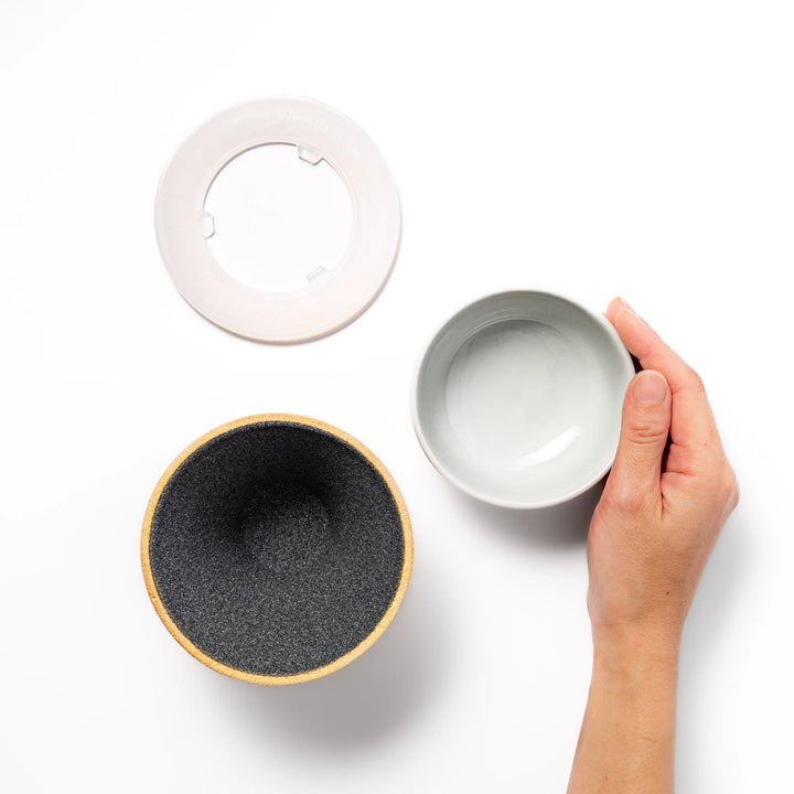 Sunflower yellow Mount Fuji ceramic coffee filter with snowy peak handcrafted in Japan for eco pour over.