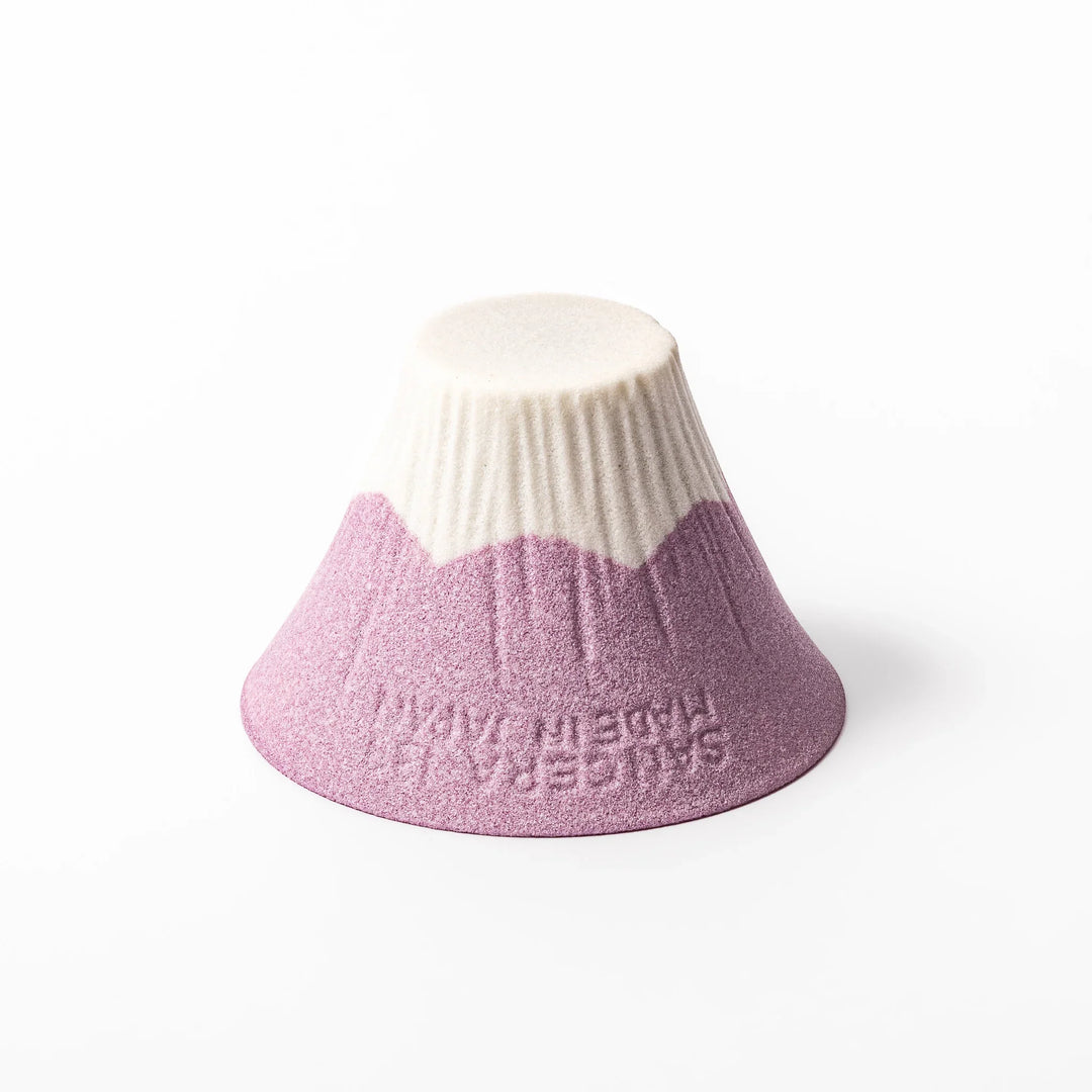Lavender Mount Fuji ceramic coffee filter with snowy peak handcrafted in Japan for eco friendly brewing.