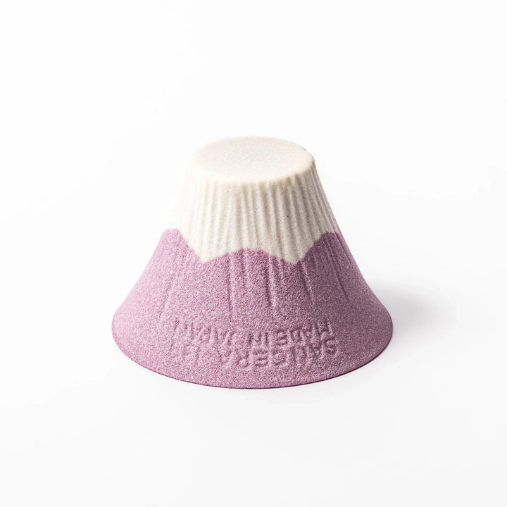 Lavender Mount Fuji ceramic coffee filter with snowy peak handcrafted in Japan for eco friendly brewing.