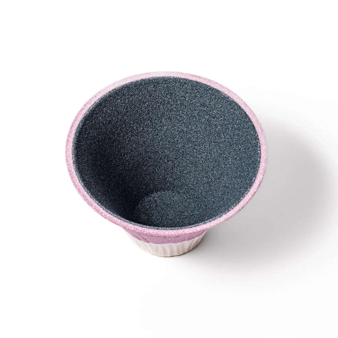 Lavender Mount Fuji ceramic coffee filter with snowy peak handcrafted in Japan for eco friendly brewing.