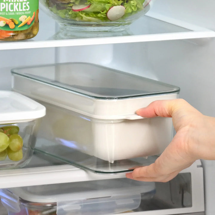 Japanese nukazuke fermentation box with clear lid and black rice paddle for home pickling and storage.