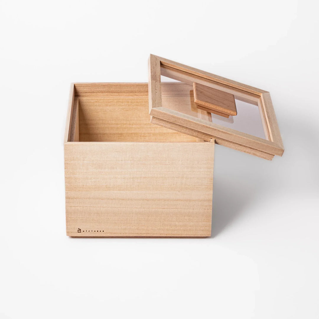 Paulownia wood rice container with airtight lid handcrafted in Japan to keep rice fresh and moisture free.