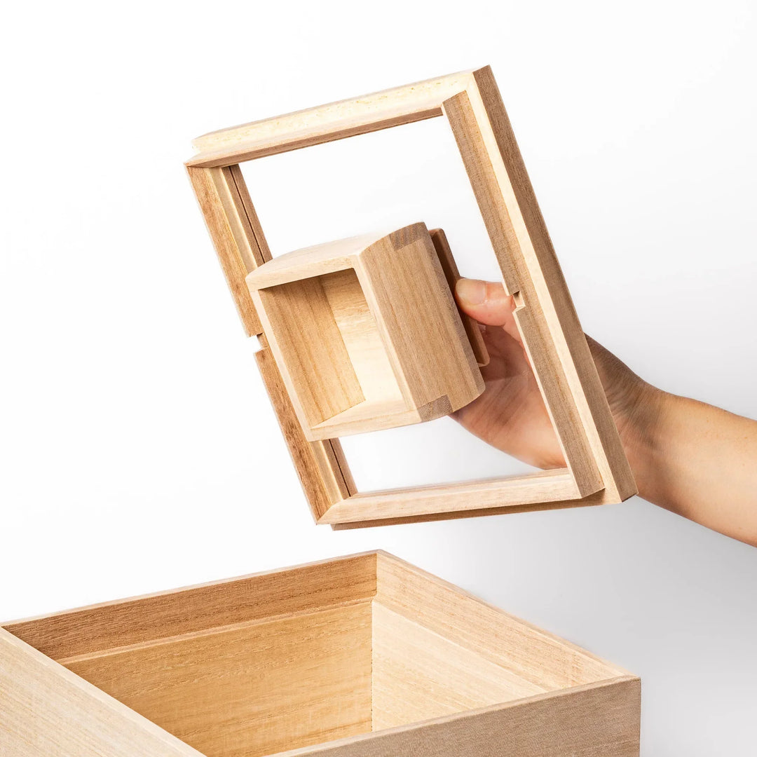 Paulownia wood rice container with airtight lid handcrafted in Japan to keep rice fresh and moisture free.