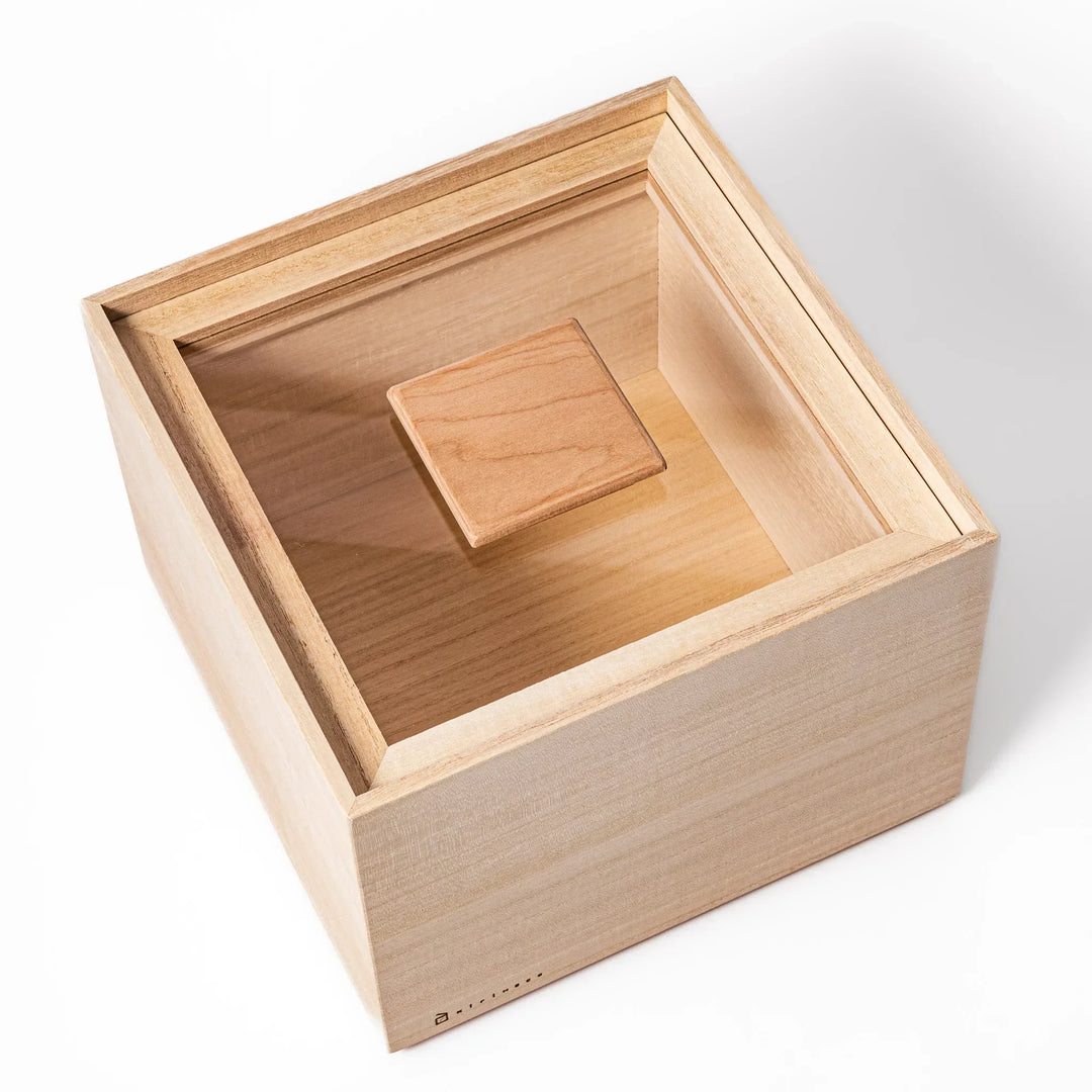 Paulownia wood rice container with airtight lid handcrafted in Japan to keep rice fresh and moisture free.