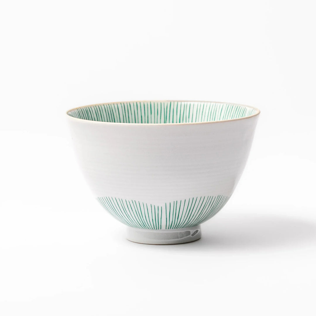 Japanese ceramic rice bowl with plum petal stripe design blending modern elegance with traditional style.
