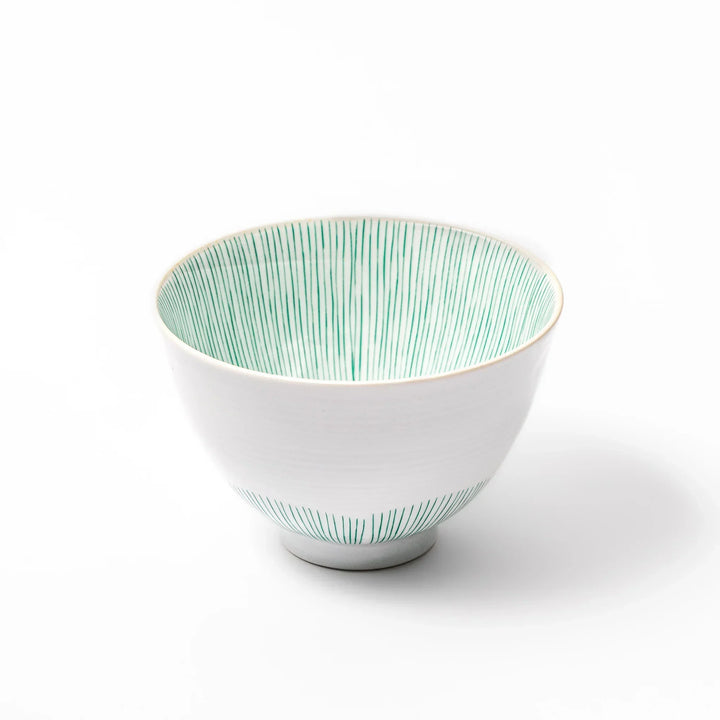 Japanese ceramic rice bowl with plum petal stripe design blending modern elegance with traditional style.