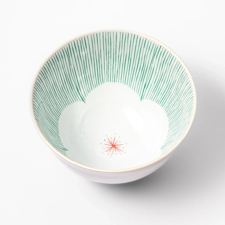 Japanese ceramic rice bowl with plum petal stripe design blending modern elegance with traditional style.