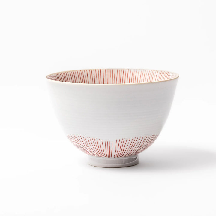 Japanese ceramic rice bowl with plum petal stripe design blending modern elegance with traditional style.