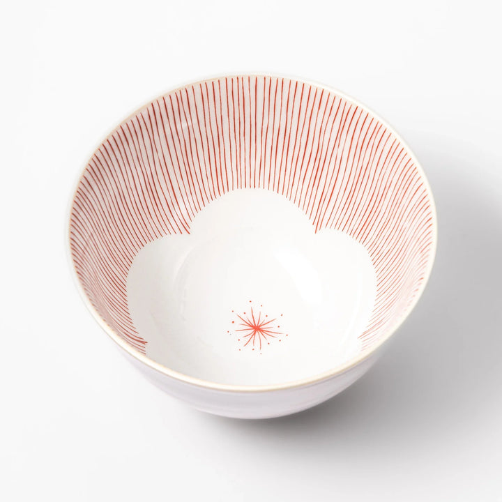Japanese ceramic rice bowl with plum petal stripe design blending modern elegance with traditional style.