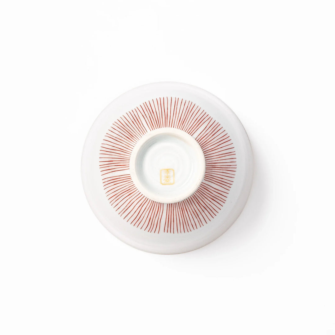 Japanese ceramic rice bowl with plum petal stripe design blending modern elegance with traditional style.