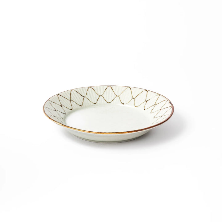 Rustic diamond weave ceramic dessert plate in off white glaze
