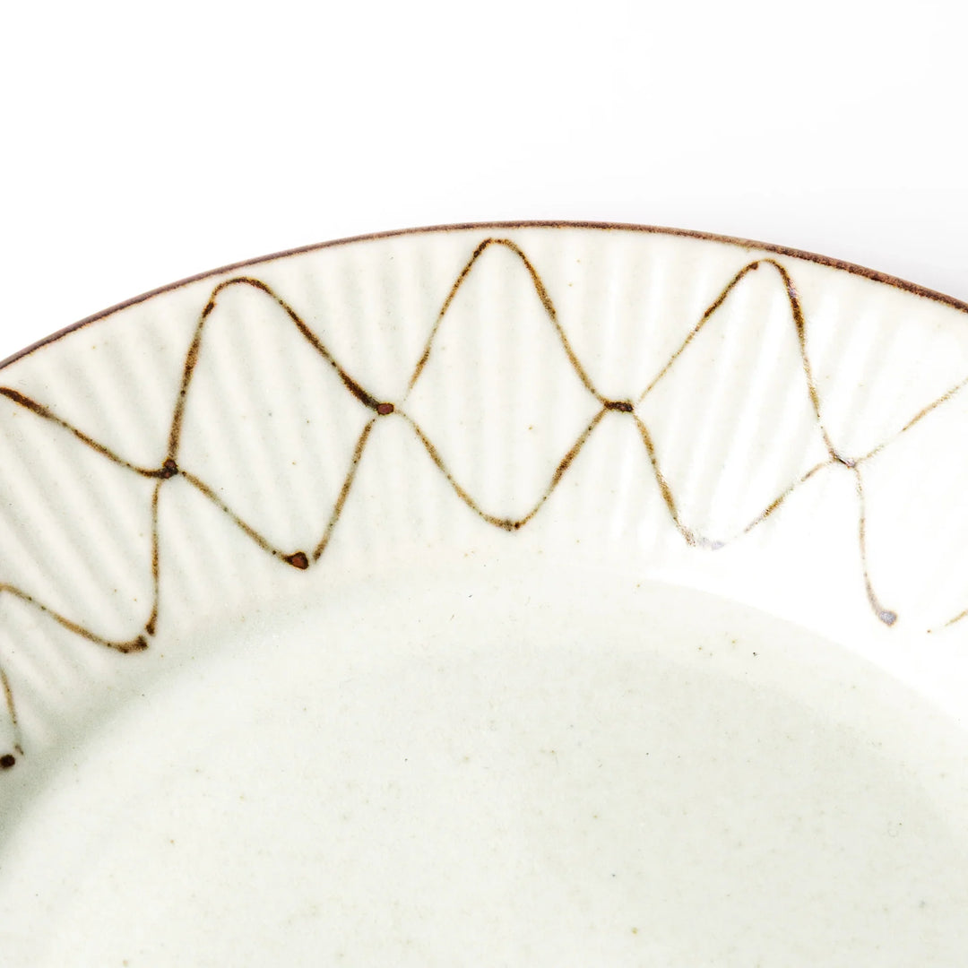Rustic diamond weave ceramic dessert plate in off white glaze