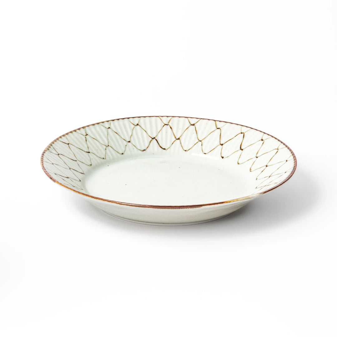 Rustic diamond weave ceramic salad plate in off white glaze