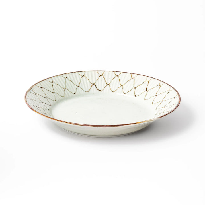 Rustic diamond weave ceramic salad plate in off white glaze